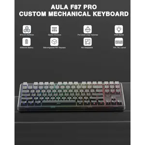 AULA F87 Gradient Grey Side Engraved Space Crystal Switch Tri-Mode Mechanical Gaming Keyboard - Wireless Hot-Swap RGB
