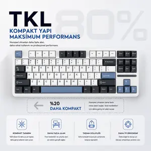 AULA F87 Glacier Blue (Light Blue + White + Black Purple) Greywood Switch V3 Tri-Mode Mechanical Gaming Keyboard - Wireless Hot-Swap RGB