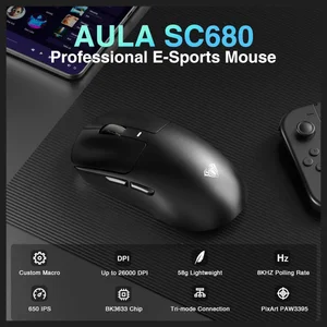 AULA SC680 PAW3395 26000DPI Wireless Gaming Mouse Black