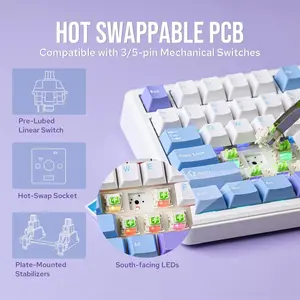 AULA F75 Max Glacier Blue (Light Blue + White + Black Purple) Reaper Switch Tri-Mode Mechanical Gaming Keyboard - Wireless Hot-Swap RGB
