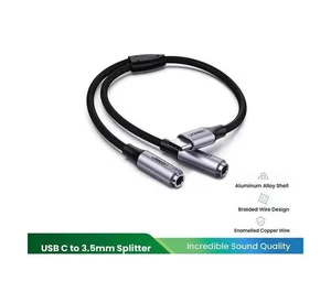 UGREEN 30732 USB-C to 3.5mm Dual Female Audio Adapter – Type-C to 3.5mm Headphone Splitter