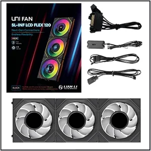 Lian Li 12SLIND1F3B UNI FAN SL-INF Flex LCD 120 Fan Triple Pack (3pcs) – Black, LCD Display ARGB Case Fans