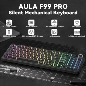 AULA F99 Pro Gradient Grey Side Engraved Nimbus Switch V3 Tri-Mode Mechanical Gaming Keyboard - Wireless Hot-Swap RGB