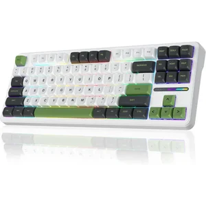 AULA F87 Black + White + Green Graywood Switch V3 Tri-Mode Mechanical Gaming Keyboard - Wireless Hot-Swap RGB