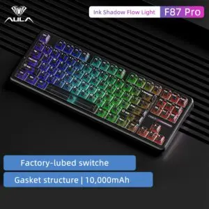 AULA F87 Pro V2 Black Frosted Side Engraved Leobog X3 Switch Tri-Mode Mechanical Gaming Keyboard - Wireless Hot-Swap RGB