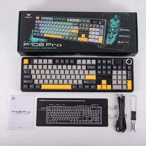AULA F108 Pro Grey + Orange + Deep Grey Reaper Switch Tri-Mode Mechanical Gaming Keyboard - Wireless Hot-Swap RGB