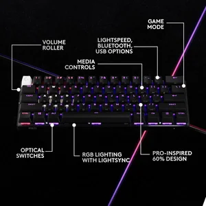Logitech G PRO X 60 LIGHTSPEED Wireless 60% Gaming Keyboard Black - Optical Tactile Switches, RGB (920-011911)
