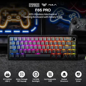 AULA F65 Gradient Grey Side Engraved Greywood Switch V3 Tri-Mode Mechanical Gaming Keyboard - Wireless Hot-Swap RGB
