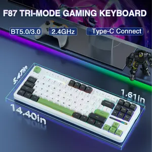 AULA F87 Black + White + Green Graywood Switch V3 Tri-Mode Mechanical Gaming Keyboard - Wireless Hot-Swap RGB