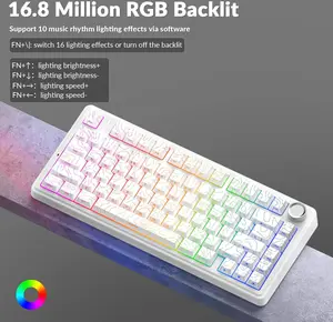 AULA F75 Retro White Panel + Retro White Milk White Switch Tri-Mode Mechanical Gaming Keyboard - Wireless Hot-Swap RGB