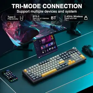 AULA F108 Pro Grey + Orange + Deep Grey Reaper Switch Tri-Mode Mechanical Gaming Keyboard - Wireless Hot-Swap RGB