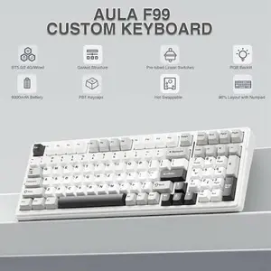 AULA F99 Pro White Side Engraved Silent Cotton Candy Switch Tri-Mode Mechanical Gaming Keyboard - Wireless Hot-Swap RGB