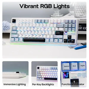 AULA F87 Light Grey + White + Blue Tri-Mode Mechanical Gaming Keyboard - Wireless Hot-Swap RGB