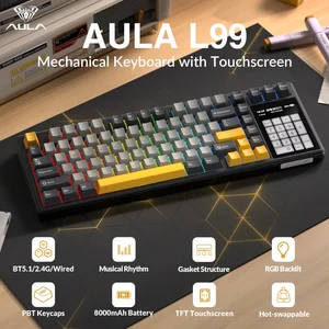 AULA L99 BlackStorm (Dark Grey + Light Grey + Yellow) Raindrop Switch Tri-Mode Mechanical Gaming Keyboard - Wireless Hot-Swap RGB