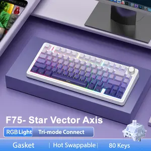 AULA F75 Gradient Purple Side Engraved Star Vector Switch Tri-Mode Mechanical Gaming Keyboard - Wireless Hot-Swap RGB