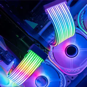 TURBO NEON ARGB Extension Cable Light Strip – 24-Pin Motherboard + 8-Pin GPU Extension Set, RGB PC Gaming Cable