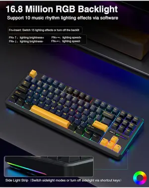 AULA F87 Black-Gray-Yellow Tri-Mode Wireless Mechanical Gaming Keyboard - Graywood V3 Switch, Hot-Swap RGB
