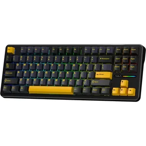 AULA F87 Black-Gray-Yellow Tri-Mode Wireless Mechanical Gaming Keyboard - Graywood V3 Switch, Hot-Swap RGB