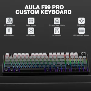 AULA F99 Pro Gradient Grey Side Engraved Nimbus Switch V3 Tri-Mode Mechanical Gaming Keyboard - Wireless Hot-Swap RGB