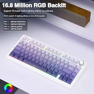 AULA F75 Gradient Purple Side Engraved Star Vector Switch Tri-Mode Mechanical Gaming Keyboard - Wireless Hot-Swap RGB