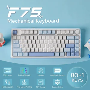 AULA F75 Sea Salt Blue (Light Blue + White + Dark Blue) Graywood Switch V3 Tri-Mode Mechanical Gaming Keyboard - Wireless Hot-Swap RGB