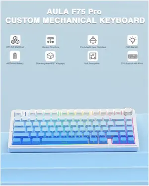 AULA F75 Gradient Blue Side Engraved Star Vector Switch Tri-Mode Mechanical Gaming Keyboard - Wireless Hot-Swap RGB