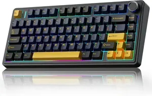 AULA F75 Thunder Black (Black + Dark Blue + Orange) Graywood Switch V3 Tri-Mode Mechanical Gaming Keyboard - Wireless Hot-Swap RGB