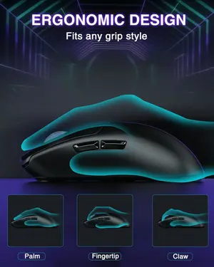Aula Wind SC580 Wireless Gaming Mouse, Tri-Mode 2.4G/BT5.0/USB-C Gaming Mouse, 12000 DPI Rechargeable Wireless Mouse with 6 Programmable Buttons, Ergonomic Computer Mouse for Laptop/PC/Mac/Tablet (Black)