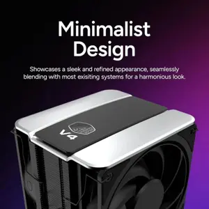 Cooler Master V4 Alpha 3DHP Black CPU Cooler, Alpha 3DHP Heat Pipe Technology, Dual Mobius 120 PWM Fans, Quiet Operation, Easy Install, Black