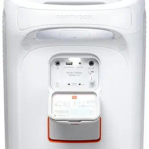 JBL PartyBox Stage 320 Portable Party Speaker, Powerful JBL Pro Sound, 6.5" Woofers, 25mm Tweeters, Futuristic Lightshow, Up to 18 Hours Playtime, Telescopic Handle, Wheels, Splash Proof, White