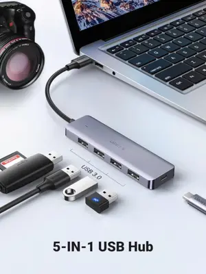 UGREEN 50985 Ultra Slim 4 Port USB 3.0 Hub with 5Gbps Data Transfer Powered USB C