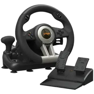 PXN V3 Pro Gaming Racing Steering Wheel, 180° Steering, Dual Vibration, Linear Pedals, Black