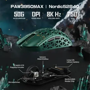ATTACK SHARK R5 Ultra Carbon Fiber Wireless 8K PAW3950MAX Gaming Mouse Green