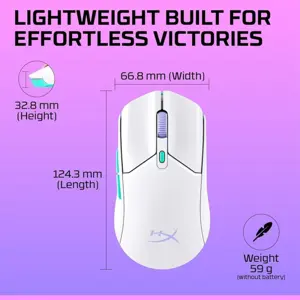 HyperX Pulsefire Haste 2 Core Wireless Gaming Mouse Dual Wireless, Custom Core Sensor, Lightweight, Long Battery Life, White 8R2E7AA