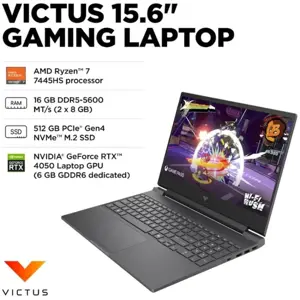 HP Victus 15-FB3093DX Gaming Laptop AMD Ryzen 7 7445HS 16GB DDR5 512GB PCIe Gen4 SSD NVIDIA GeForce RTX 4050 6GB 15.6” FHD IPS 144Hz Backlit Keyboard Windows 11 Home Mica Silver