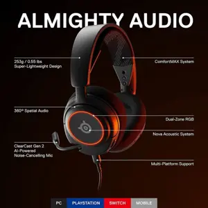 SteelSeries Arctis Nova 3 Wired Multi-Platform Gaming Headset | 61631 - Black - Retractable Mic - RGB Lights
