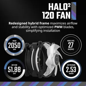 Cooler Master MF120 Halo² Black 3-in-1 PC Case Fan, 120mm, Dual-Loop aRGB Rings, Dynamic PWM Up To 2050RPM, Air Balance Blades, Hybrid Frame
