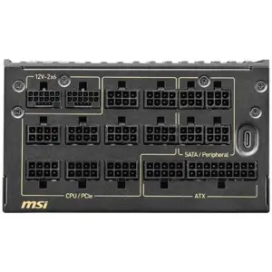 MSI MEG Ai1600T Power Supply, 1600W, PCIe 5.1 and ATX 3.1 Ready, Dual-Native 12V-2x6 Connectors, Tri-Certified Titanium
