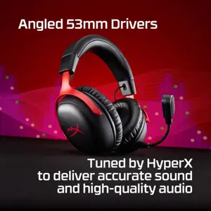 HyperX Cloud III S Wireless Gaming Headset 2.4GHz, Bluetooth, 53mm Angled Drivers, 10mm Detachable Mic, Up To 120h 2.4GHz/200h Bluetooth, Black Red A59Z0AA