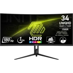 MSI MAG 342CQR E2 34" Curved UWQHD Gaming Monitor - 180Hz 1ms MPRT VA Adaptive-Sync HDR Ready
