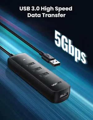 UGREEN 80657 USB 3.0 4-Port Hub 5Gbps SuperSpeed, Plug & Play 1M