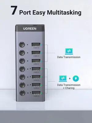 UGREEN 90307 7-Port USB 3.0 Hub with Smart Charging (Aluminum)
