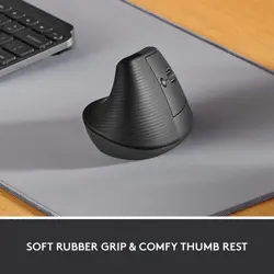 Logitech Lift Vertical Ergonomic Mouse - Ergo Series, Wireless, Bluetooth or Logi Bolt USB - Graphite 