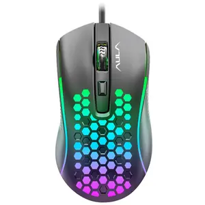 Aula Mountain S11 Wired Gaming Mouse, Ultra-Lightweight Honeycomb Computer Mice with RGB Backlit, 3600 DPI Optical Sensor, 1.5m Cable Length USB Computer Mouse for Desktop & PC Gamers (Black)