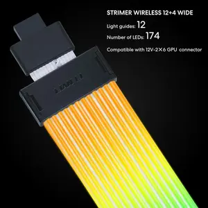 Lian Li Strimer Wireless 16 Pin - Addressable RGB Power Extension Cable with Wireless Control, 12 LED Strip, Wireless Controller NOT Included; a Controller is Required for Use