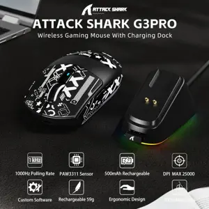 Attack Shark G3Pro Wireless Gaming Mouse with RGB Charging Dock – White / Black