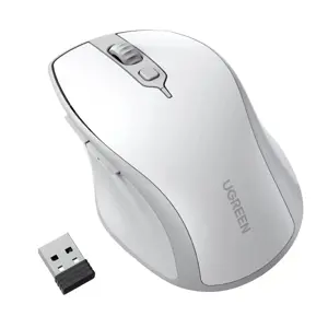 UGREEN 15805 Wireless Bluetooth 5.0 Mouse (White) Ergonomic 2.4G Cordless With USB Receiver