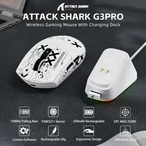 Attack Shark G3Pro Wireless Gaming Mouse with RGB Charging Dock – White / Black