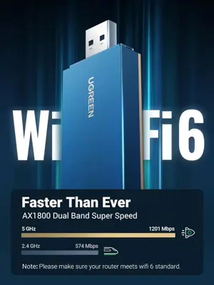 UGREEN 90340 WiFi-6 AX1800 1800Mbps WiFi Adapter 5G 2.4G Dual Band WiFi Dongle for PC Laptop