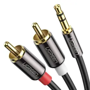 UGREEN 3.5mm Male to 2 RCA Male Audio Cable 3M Black | Gold-Plated AUX to RCA Stereo Cable for TV, Amplifier, Home Theater, Speakers & Car Audio